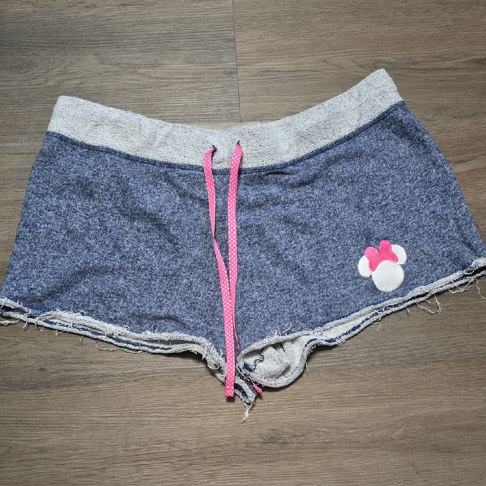 Disney Women's Blue and Gray Shorts with Pink Accents